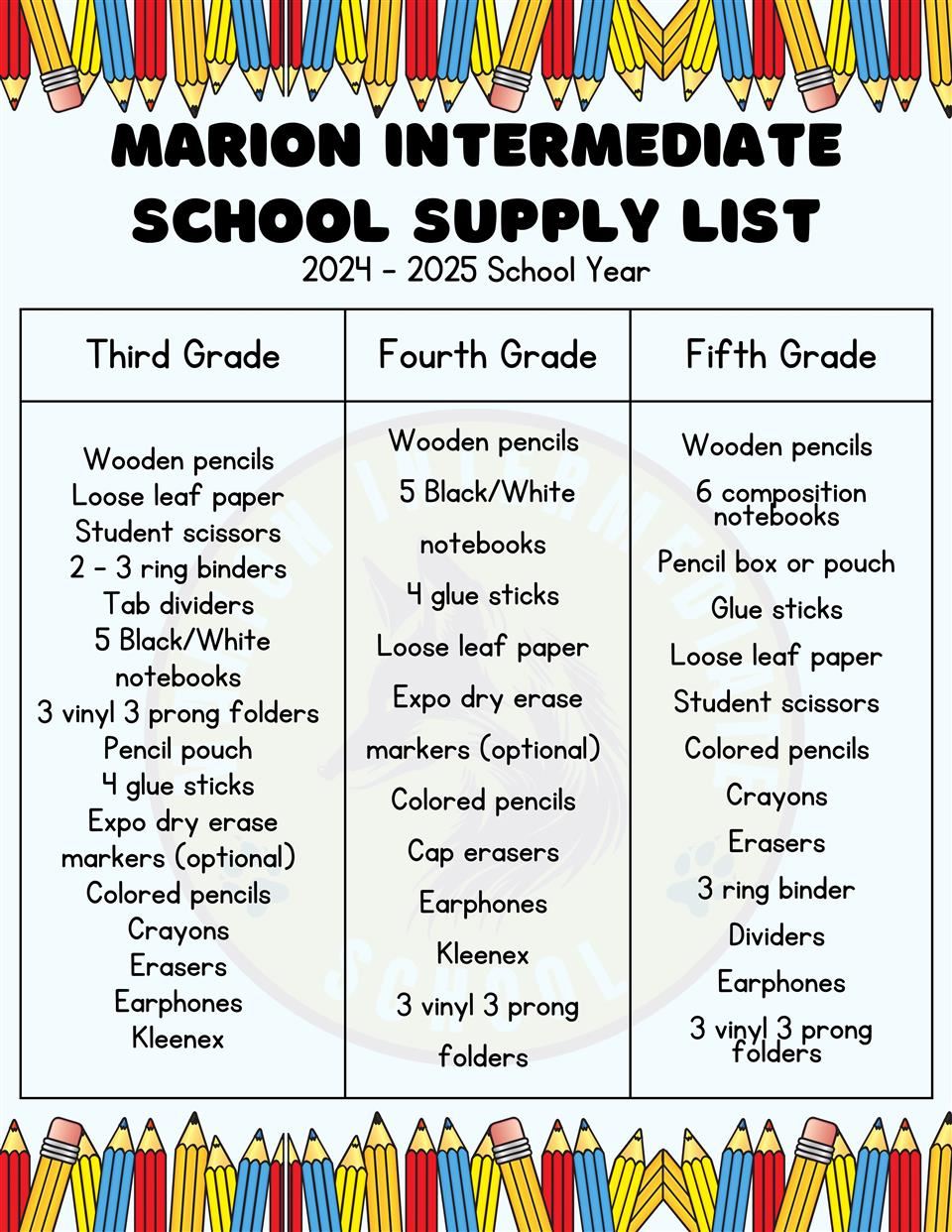 school supply list